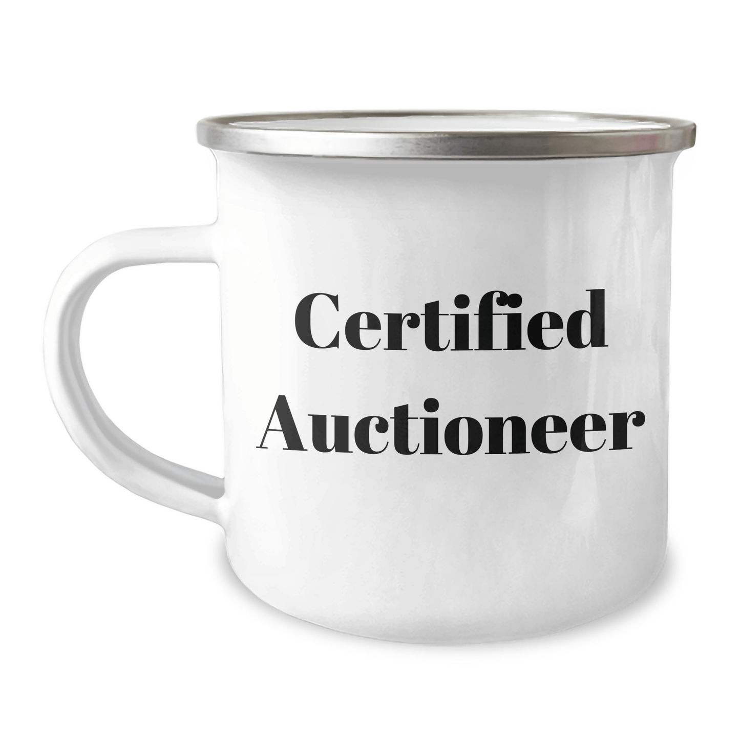 Auctioneer Gifts from Friends for Father's Day - 'Certified Auctioneer' Quote Camping Mug, 12 oz Stainless Steel with Enamel Finish - Victory Thru Vision 