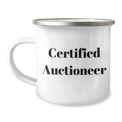 Auctioneer Gifts from Friends for Father's Day - 'Certified Auctioneer' Quote Camping Mug, 12 oz Stainless Steel with Enamel Finish - Victory Thru Vision 