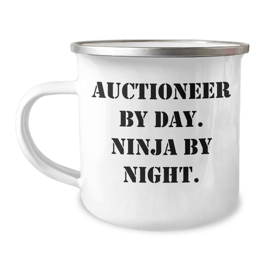 Auctioneer Gifts from Friends - Funny Camping Mug for Graduation - 'Auctioneer By Day. Ninja By Night.' - Victory Thru Vision