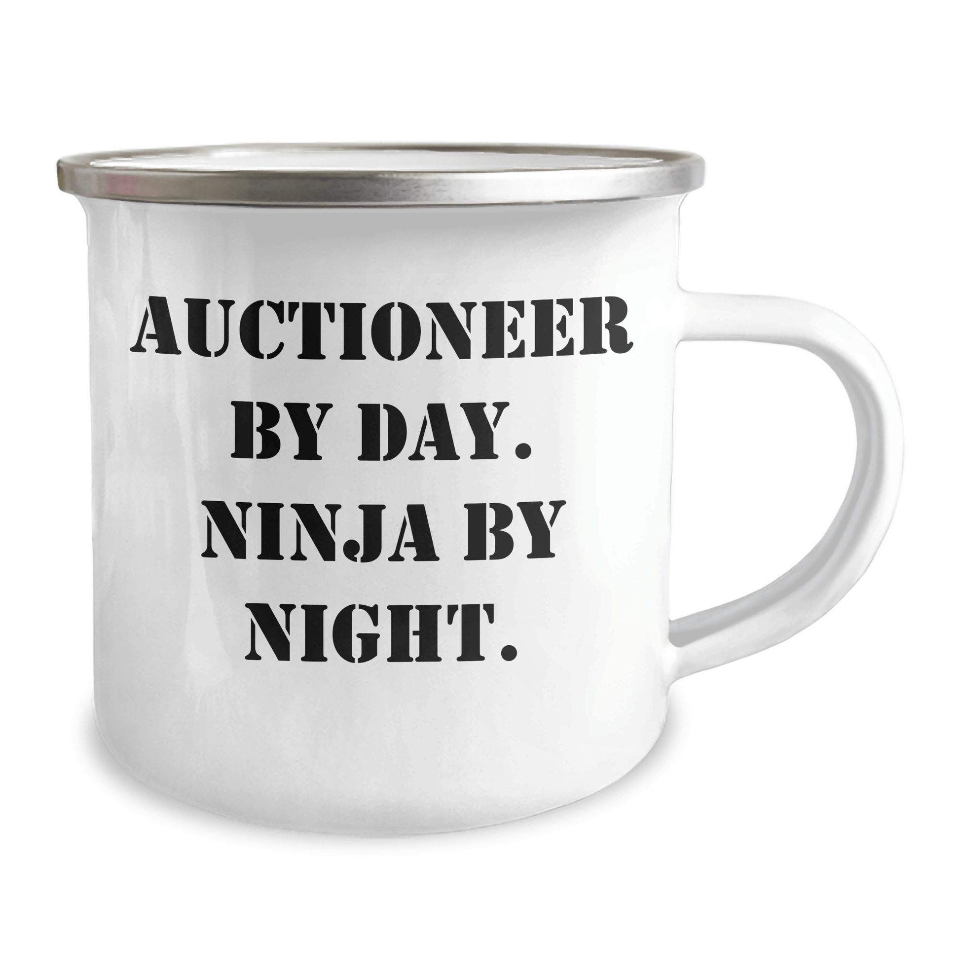 Auctioneer Gifts from Friends - Funny Camping Mug for Graduation - 'Auctioneer By Day. Ninja By Night.' - Victory Thru Vision