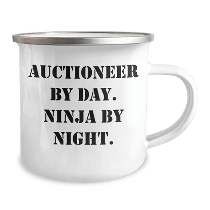 Auctioneer Gifts from Friends - Funny Camping Mug for Graduation - 'Auctioneer By Day. Ninja By Night.' - Victory Thru Vision