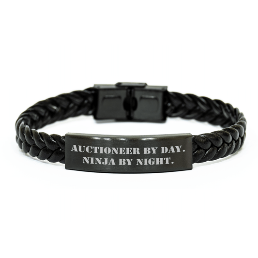 Auctioneer Gifts, Men's Interlaced Leather Bracelet, Graduation Unique Gifts, Gifts from Men, Gifts for Auctioneers, Funny Quote, 'Auctioneer By Day. Ninja By Night.' - Victory Thru Vision
