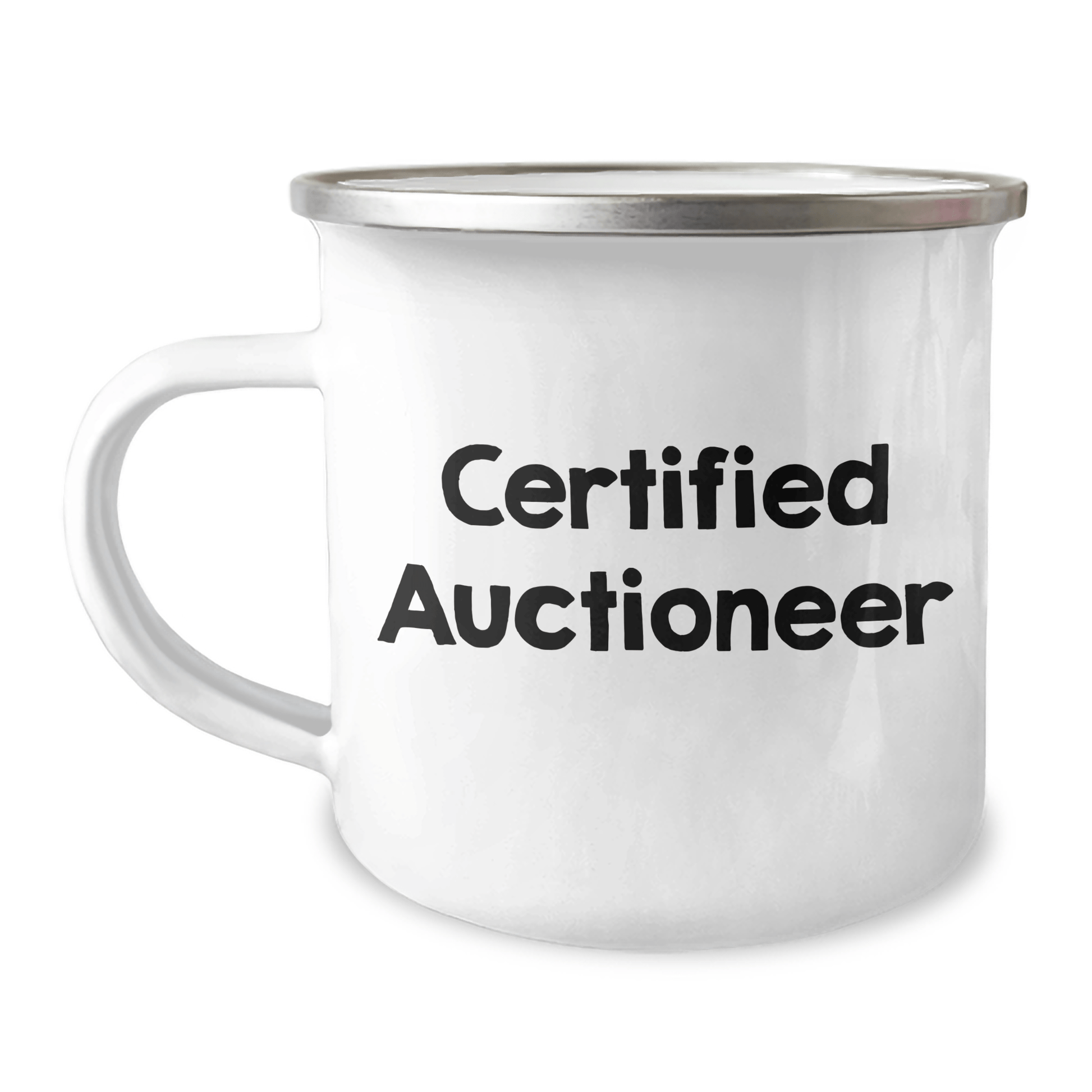Auctioneer Humor Gifts from Men to Friends for Father's Day - Funny Camping Mug, 12 oz Stainless Steel with Enamel Finish - Victory Thru Vision 