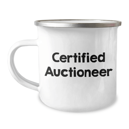 Auctioneer Humor Gifts from Men to Friends for Father's Day - Funny Camping Mug, 12 oz Stainless Steel with Enamel Finish - Victory Thru Vision 