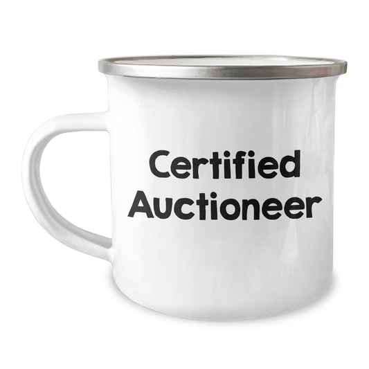 Auctioneer Humor Gifts from Men to Friends for Father's Day - Funny Camping Mug, 12 oz Stainless Steel with Enamel Finish - Victory Thru Vision 