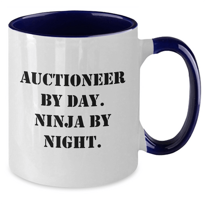 Auctioneer Humor, Ninja Night Two Tone Coffee Mugs Gifts from Friends for Graduation, 11oz Ceramic, Funny Quote - Victory Thru Vision