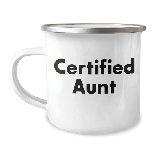 Aunt's Camping Adventure Quote, Funny Gifts from Men to Aunt on Father's Day, 12 oz Stainless Steel Enamel Mug, Gifts for Aunt - Victory Thru Vision 