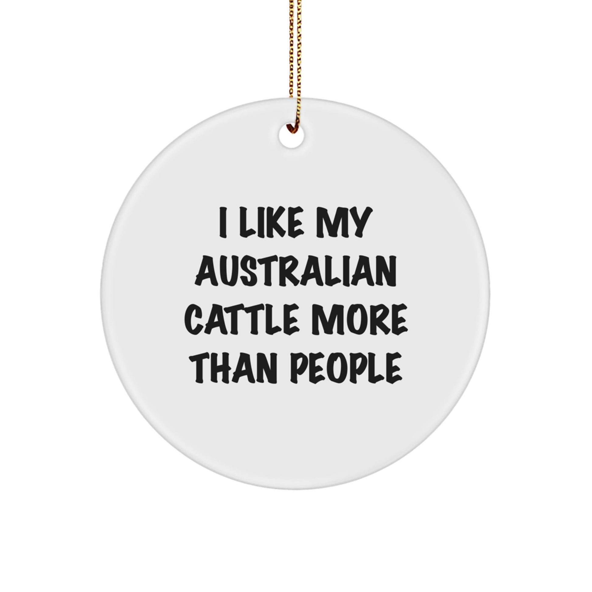 Australian Cattle Dog Lovers Gifts from Friends - 'I Like My Australian Cattle More Than People' Circle Ornament for Christmas - Victory Thru Vision