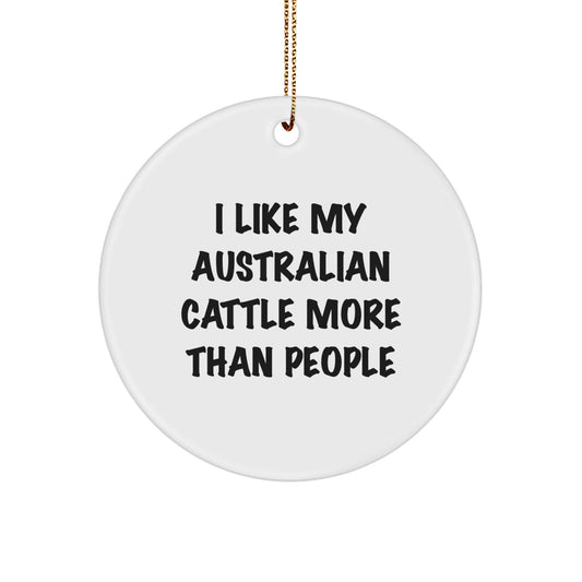 Australian Cattle Dog Lovers Gifts from Friends - 'I Like My Australian Cattle More Than People' Circle Ornament for Christmas - Victory Thru Vision