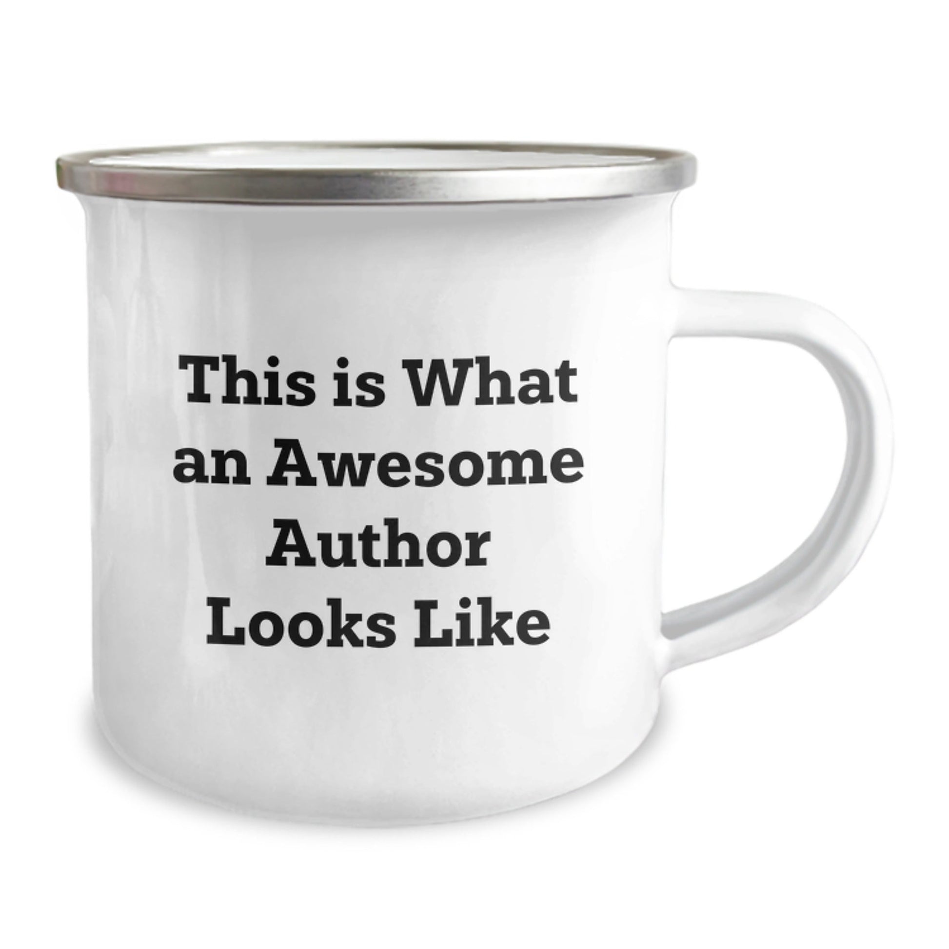 Author Gifts from Friends for Graduation, Camping Mug with Funny Quote 'This Is What An Awesome Author Looks Like', 12 oz Stainless Steel with Enamel Finish, Perfect for Men or Women - Victory Thru Vision