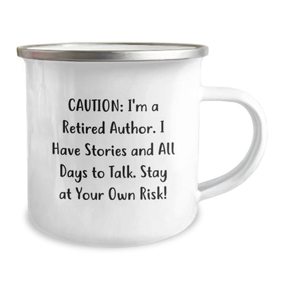 Author's Witty Warning: Funny Camping Mug for Authors, Friends, and Family, Gifts from Men or Women, Perfect for Graduation, Stay At Your Own Risk! - Victory Thru Vision