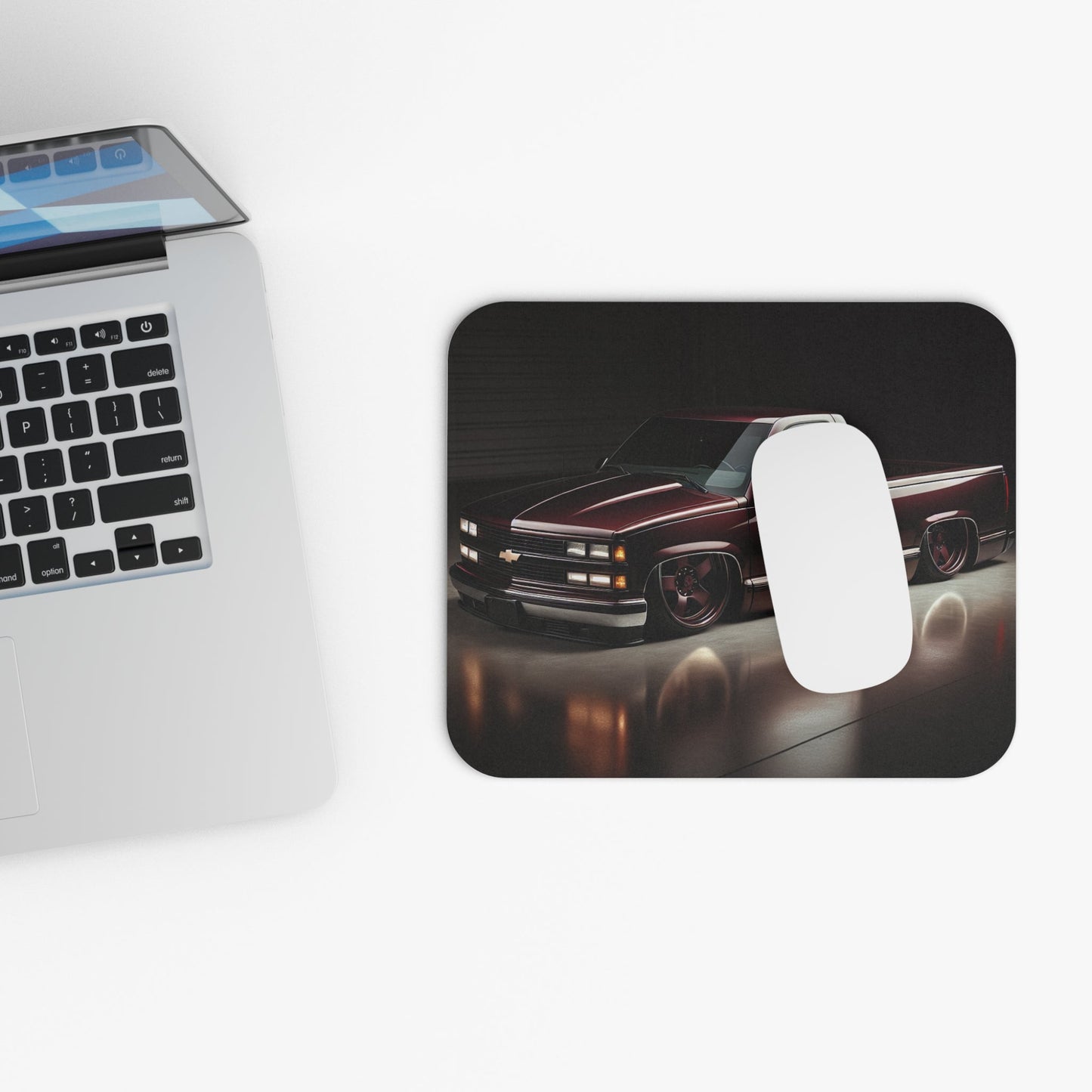 Bagged Chevy Truck Mouse Pad - Stylish Desk Decor, Car Lover Gift, Office Accessory, Automotive Artwork - Victory Thru Vision 