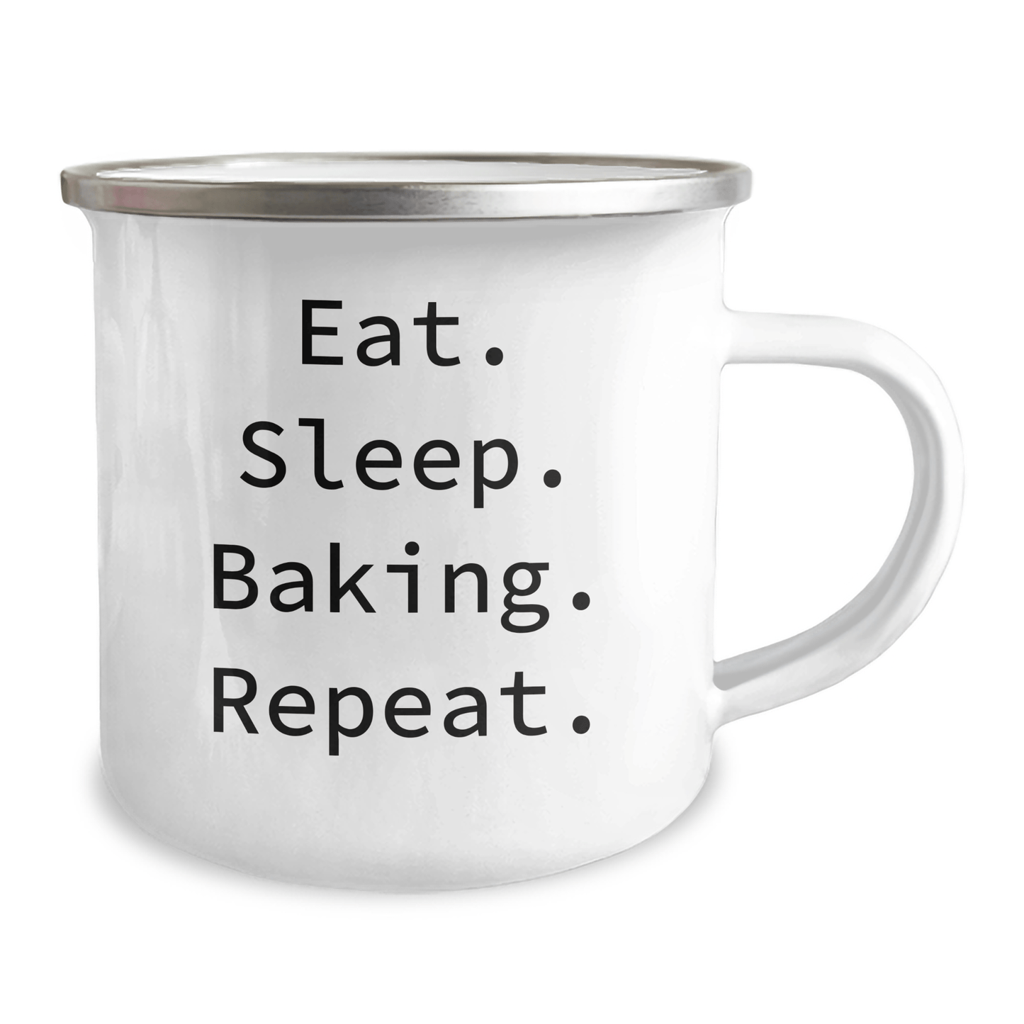 Baking Enthusiasts Gifts from Men to Fathers - Eat. Sleep. Baking. Repeat. Camping Mug, 12 oz, Stainless Steel with Enamel Finish - Victory Thru Vision 