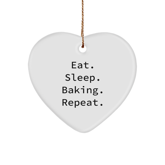 Baking Gifts from the Heart, Eat. Sleep. Baking. Repeat. Funny Quote Heart Ornament for Baking Lovers, Christmas Unique Gifts for Women - Victory Thru Vision 