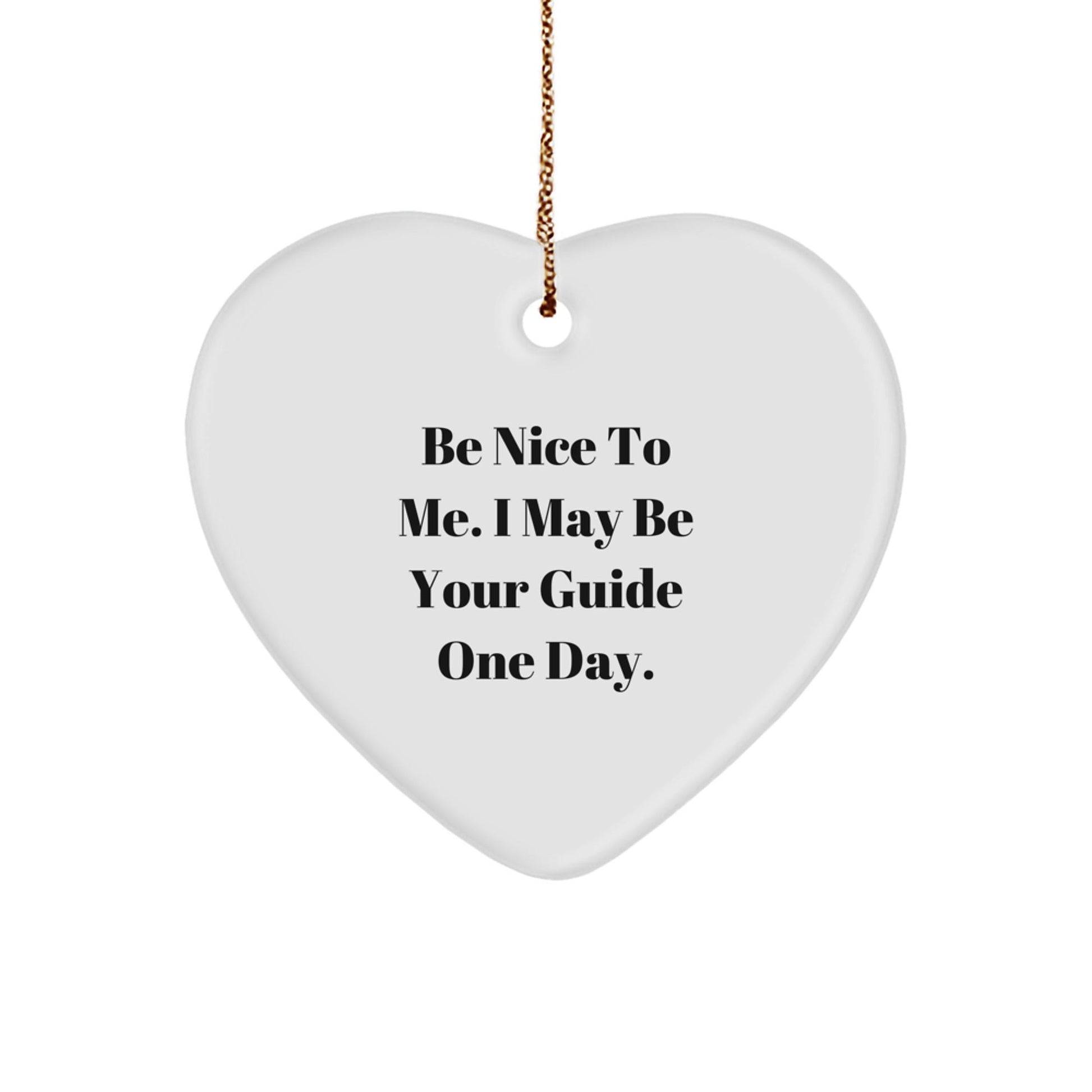 Be Nice To Me. I May Be Your Guide One Day. - Funny Heart Ornament for Guide Gifts from Friends and Family - Victory Thru Vision
