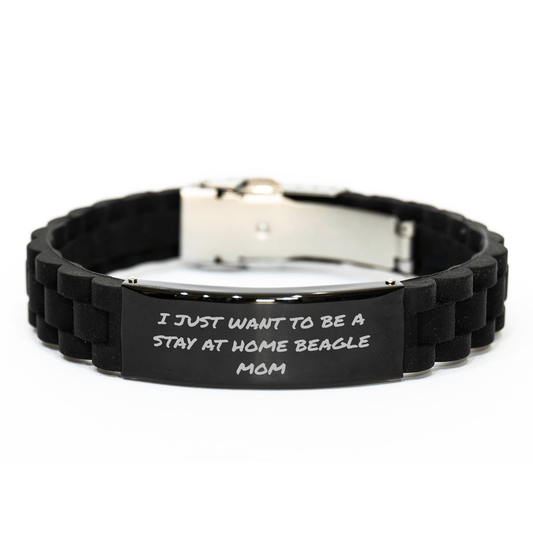 Beagle Dog Mom's Gift, 'I Just Want To Be A Stay At Home Beagle Mom' Funny Quote Glide lock Clasp Bracelet, Gifts from Mom to Dad on Father's Day, for Beagle Dog Lovers - Victory Thru Vision 