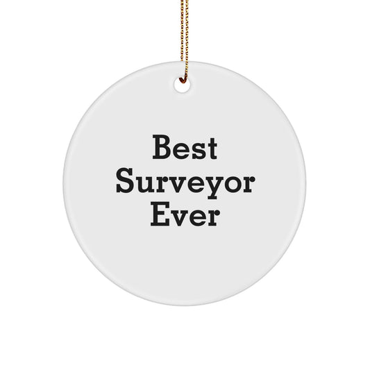 Best Surveyor Ever Circle Ornament, Funny Quote Gifts from Family to Surveyor, 2.75" Tall White Circle Ornament for Christmas - Victory Thru Vision