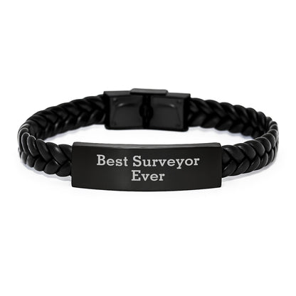 Best Surveyor Ever Inspirational Interlaced Leather Bracelet Gifts for Surveyor Friends and Family from Men - Victory Thru Vision