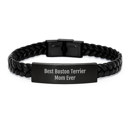 Boston Terrier Dog Mom Funny Interlaced Leather Bracelet Gifts for Women from Friends - Victory Thru Vision