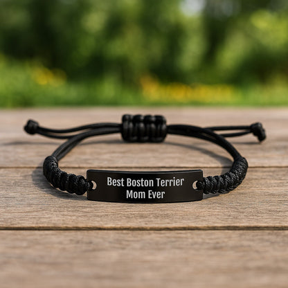 Boston Terrier Mom Gift, 'Best Boston Terrier Mom Ever' Quote, Adjustable Rope Bracelet Gifts from Friends to Family for Birthday, Boston Terrier Dog Lovers - Victory Thru Vision