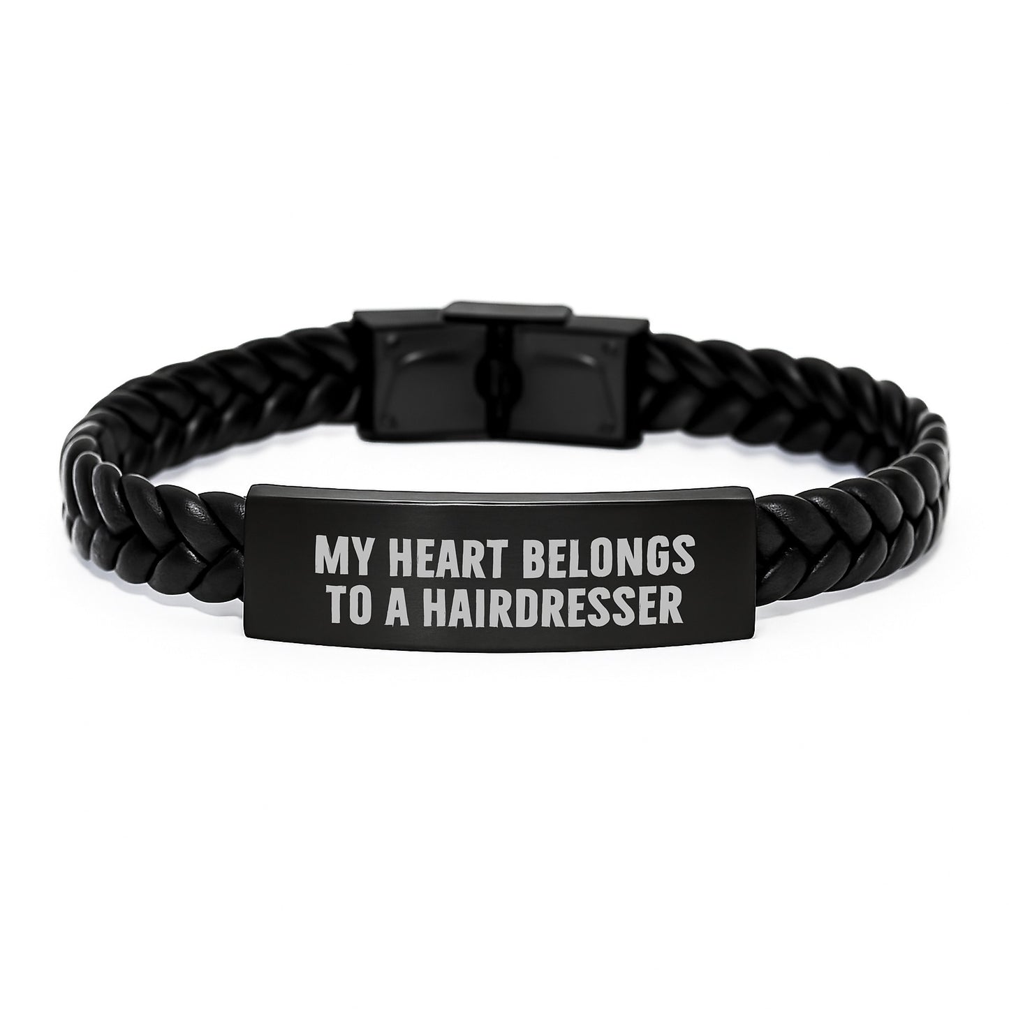 A Funny Gift for Hairdresser, Interlaced Leather Bracelet, My Heart Belongs To A Hairdresser - Valentine's Unique Gifts from Men to Hairdresser - Image 1