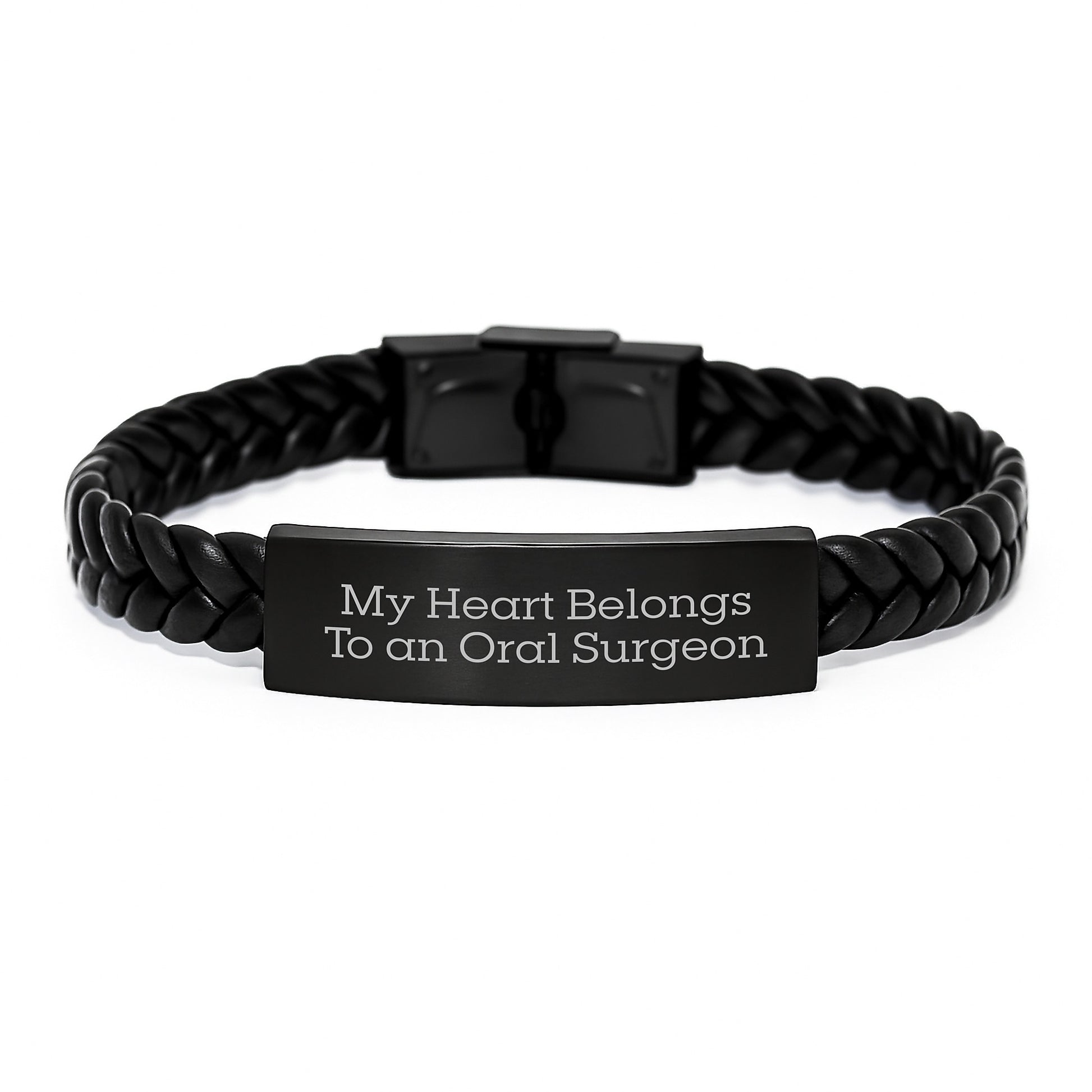Funny Oral Surgeon Gifts for Him, 'My Heart Belongs To An Oral Surgeon' Interlaced Leather Bracelet for Men, Christmas Unique Gifts from Lover - Image 1