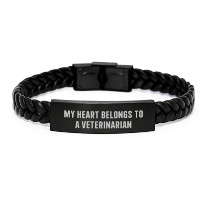 Funny Veterinarian Gifts, 'My Heart Belongs To A Veterinarian' Interlaced Leather Bracelet, Gifts from Family to Friends, Birthday Unique Presents for Veterinarian - Image 1