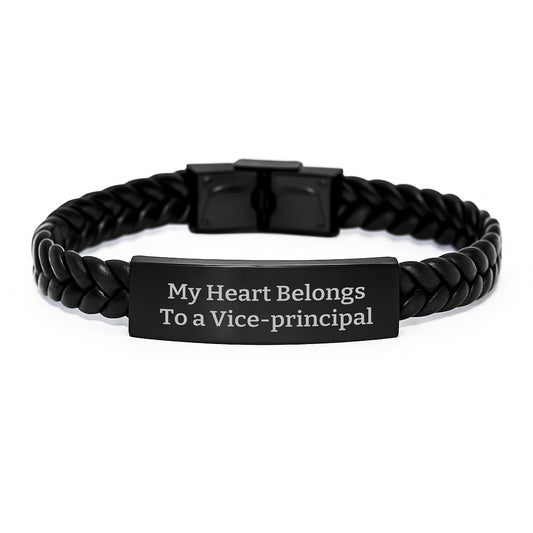 Funny Vice-principal Gifts from Friends - My Heart Belongs To A Vice-principal Interlaced Leather Bracelet for Vice-principal on Christmas Unique Gifts - Image 1