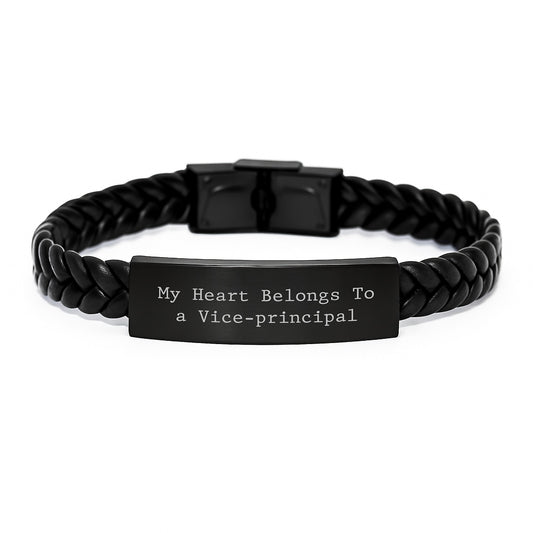 Funny Vice-principal Gifts from Friends to Vice-principal Men, Leather Interlaced Bracelet Christmas Unique Ideas, My Heart Belongs To A Vice-principal - Image 1