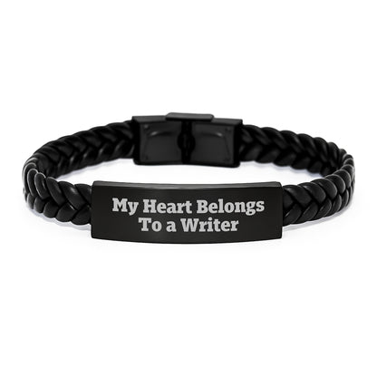 Funny Writer Gifts for Him, Christmas Unique Gifts from Men to Writer Friends, Interlaced Leather Stainless Steel Bracelet for Men - Image 1