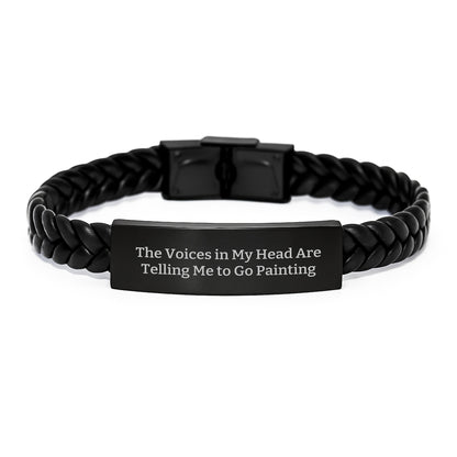 Funny Painting Interlaced Leather Bracelet Gifts from Men to Painting Lovers for Christmas Unique Ideas - 'The Voices In My Head Are Telling Me To Go Painting' Inspiration - Image 1