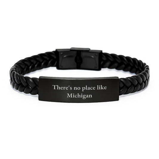 Michigan Gifts for Her - There's No Place Like Michigan Interlaced Leather Birthday Unique Gift from Friends - 7.87 Inches Stainless Steel and PU Leather Jewelry - Image 1