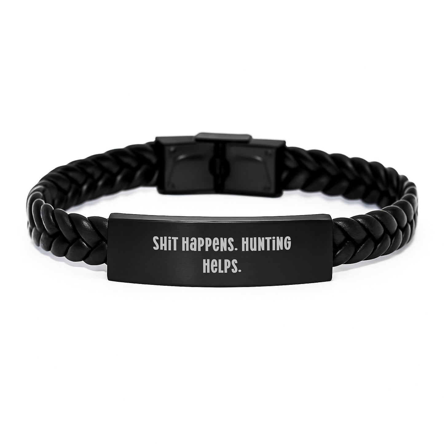 Inspirational Hunting Gifts for Men from Family - Funny Interlaced Leather Bracelet, Stainless Steel and PU Leather - Image 1