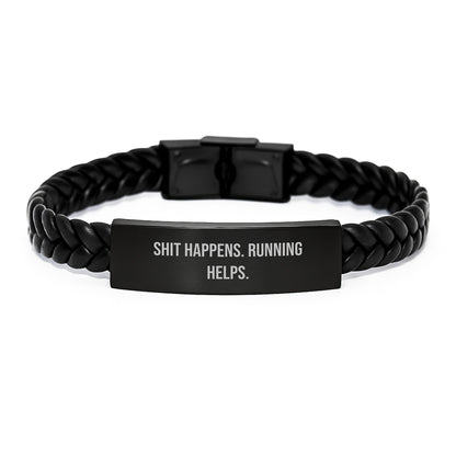 Funny Running Bracelet Gifts from Friends for Men - Shit Happens. Running Helps. Unique Christmas Unique Gifts - Image 1