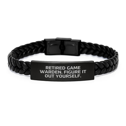 Gifts from Friends, Men, and Family to Game Wardens - Inspirational Interlaced Leather Bracelet, Retired Game Warden Figure It Out Yourself, Stainless Steel and PU Leather, Christmas Unique Presents - Image 1