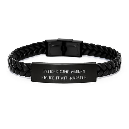 Funny Game Warden Gifts, Interlaced Leather Bracelet for Men, Christmas Unique Presents from Friends, Retired Game Warden Figure It Out Yourself - Image 1