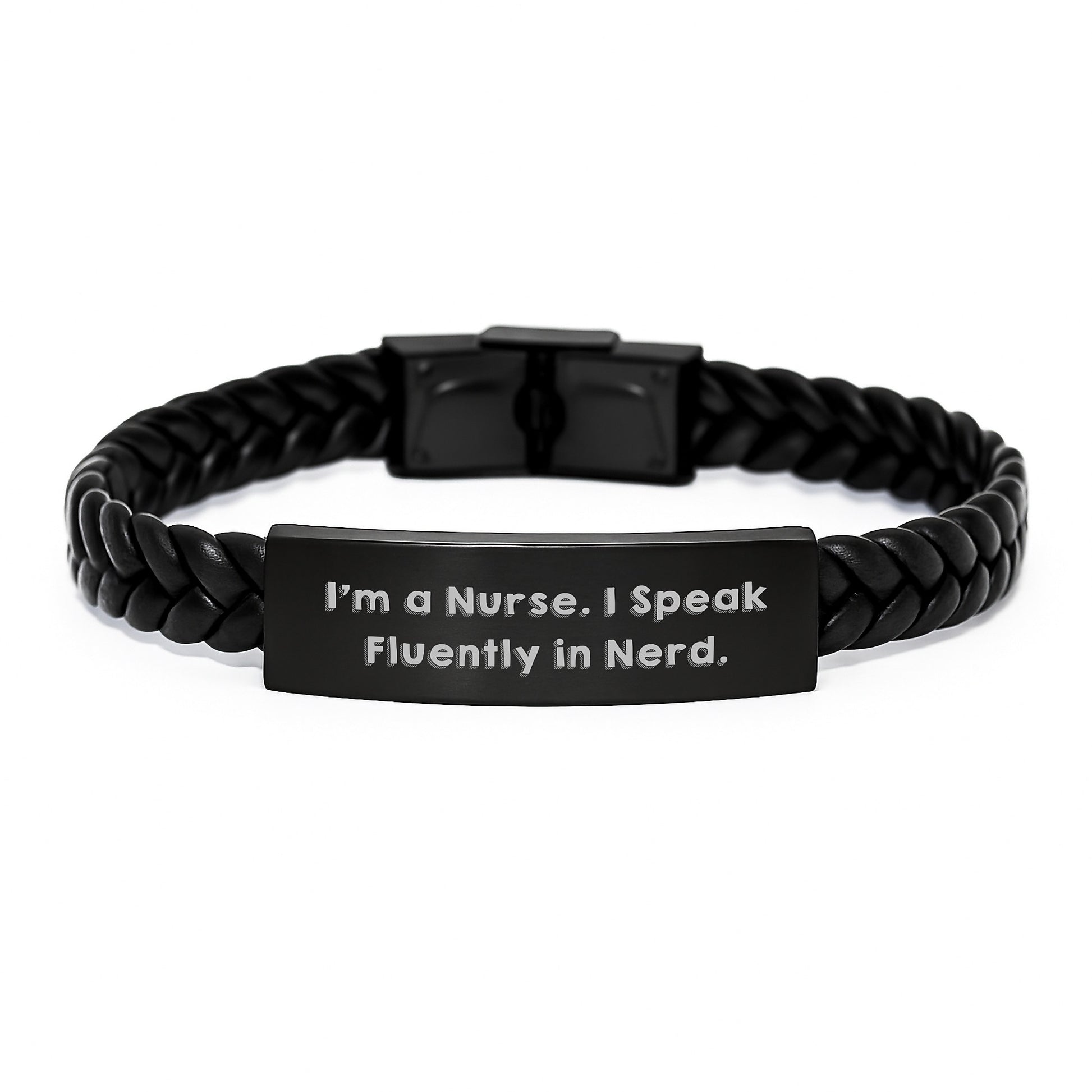 Funny Nurse Gifts for Men, Women, Coworkers - 'I Speak Fluently In genius.' Interlaced Leather Bracelet, Christmas Unique - Image 1
