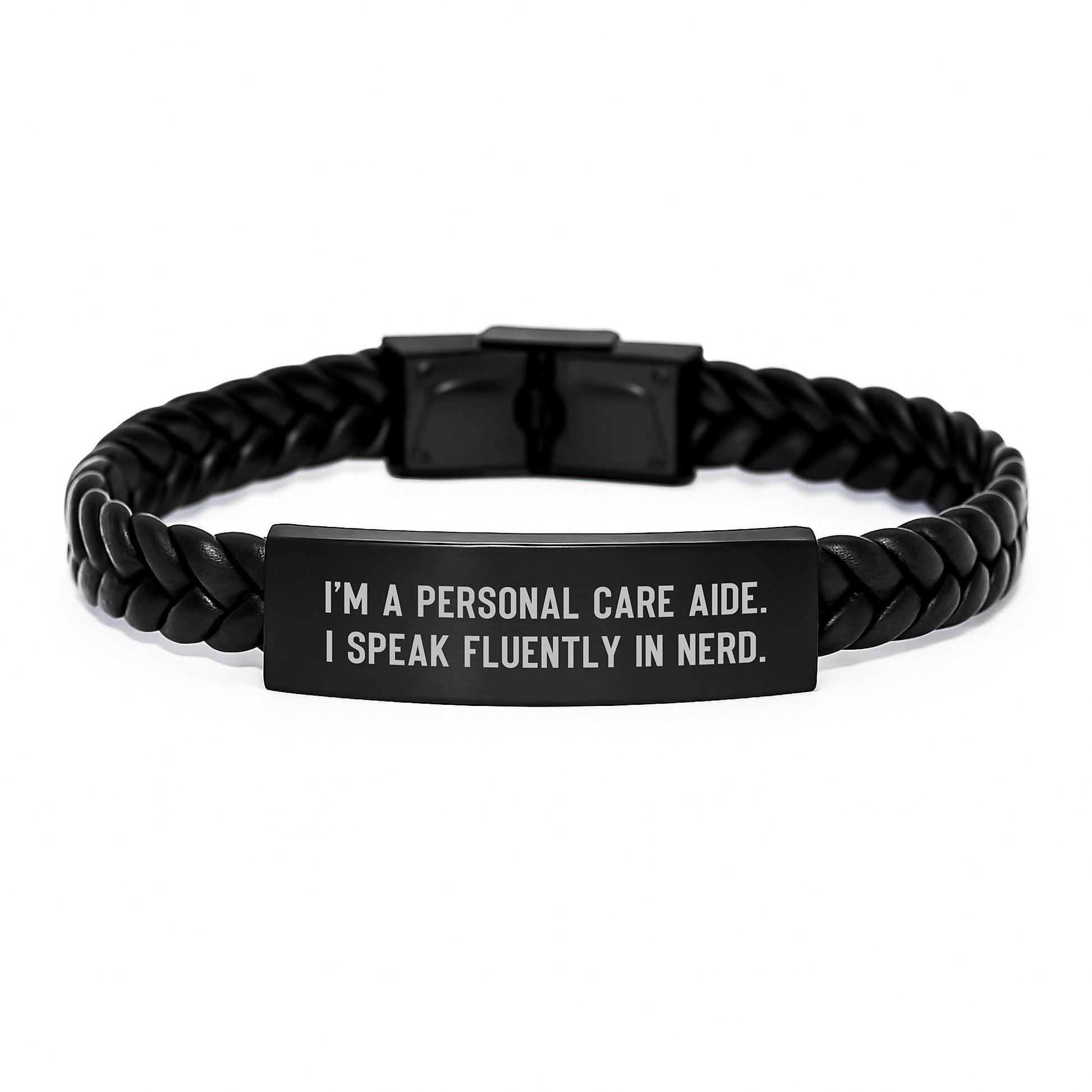 Funny Personal Care Aide Gifts from Friends for Men - I'm A Personal Care Aide. I Speak Fluently In genius. Interlaced Leather Birthday Unique Presents - Image 1