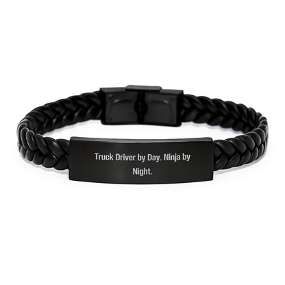 Truck Driver Gifts from Family - Interlaced Leather Bracelet with Funny Quote, Christmas Unique Presents for Men, Friends, Coworkers - Image 1