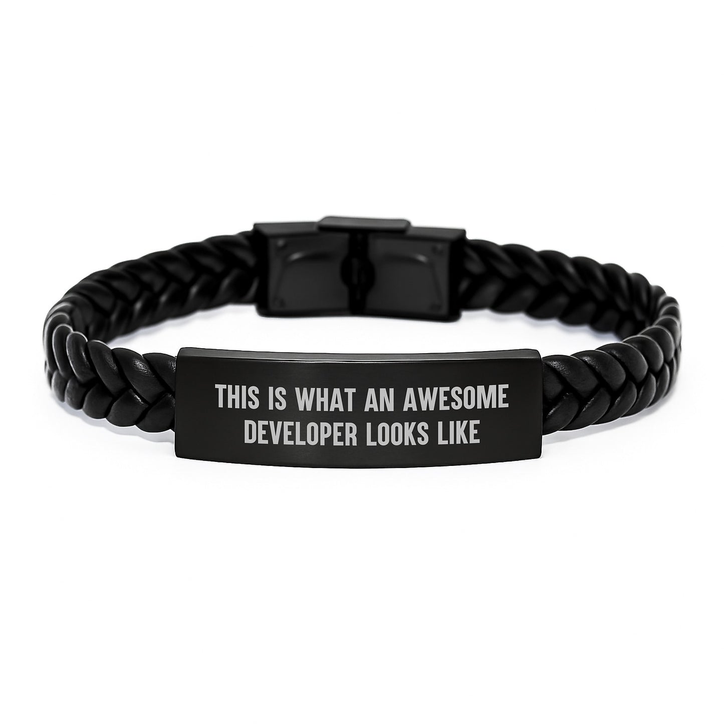 Developer Gifts from Friends - Interlaced Leather Bracelet for Men, Funny Quote 'This Is What An Awesome Developer Looks Like' - Unique Christmas Unique Gifts - Image 1