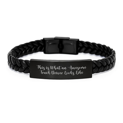 Funny Truck Driver Gifts, This Is What An Awesome Truck Driver Looks Like Interlaced Leather Bracelet, Valentine's Unique Gifts from Friends to Truck Drivers - Image 1