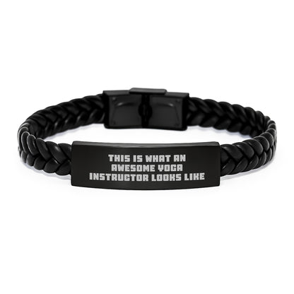 Yoga Instructor Gifts from Men - This 'Is What An Awesome Yoga Instructor Looks Like' Interlaced Leather Bracelet, Unique Christmas Memorable Presents for Women, Friends, Family - Image 1