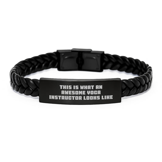 Yoga Instructor Gifts from Men - This 'Is What An Awesome Yoga Instructor Looks Like' Interlaced Leather Bracelet, Unique Christmas Memorable Presents for Women, Friends, Family - Image 1
