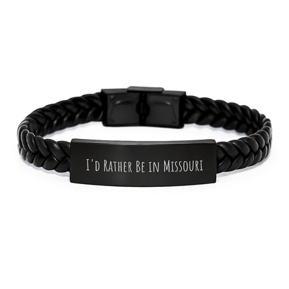 Missouri Proud, Funny Quote Gifts for Her, Interlaced Leather Bracelet with Engraved Stainless Steel, Ideal Gift for Graduation, from Friends to Family - 'I'd Rather Be In Missouri' - Image 1
