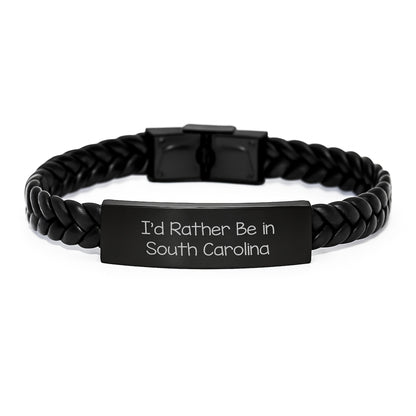 Funny South Carolina Gifts for Friends from I'd Rather Be In South Carolina Interlaced Leather Bracelet, Graduation Unique Gifts for Men Women - Image 1
