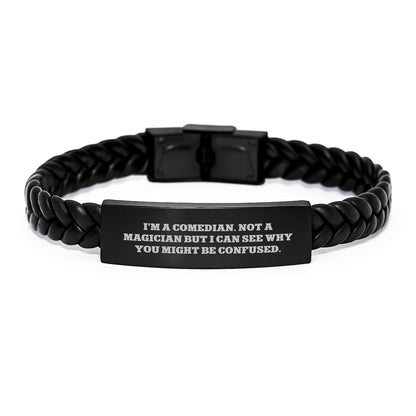 Comedian Humor Christmas Unique Gifts from Friends for Men Interlaced Leather Bracelet - Image 1