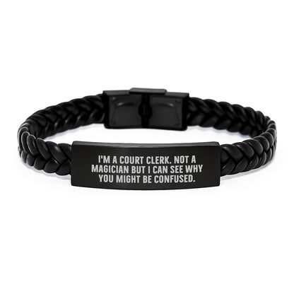 Funny Court Clerk Christmas Unique Gifts Court Clerk Interlaced Leather Bracelet from Friends, Court Clerk Unique Christmas Unique Gifts Ideas for Court Clerks from Family - Image 1
