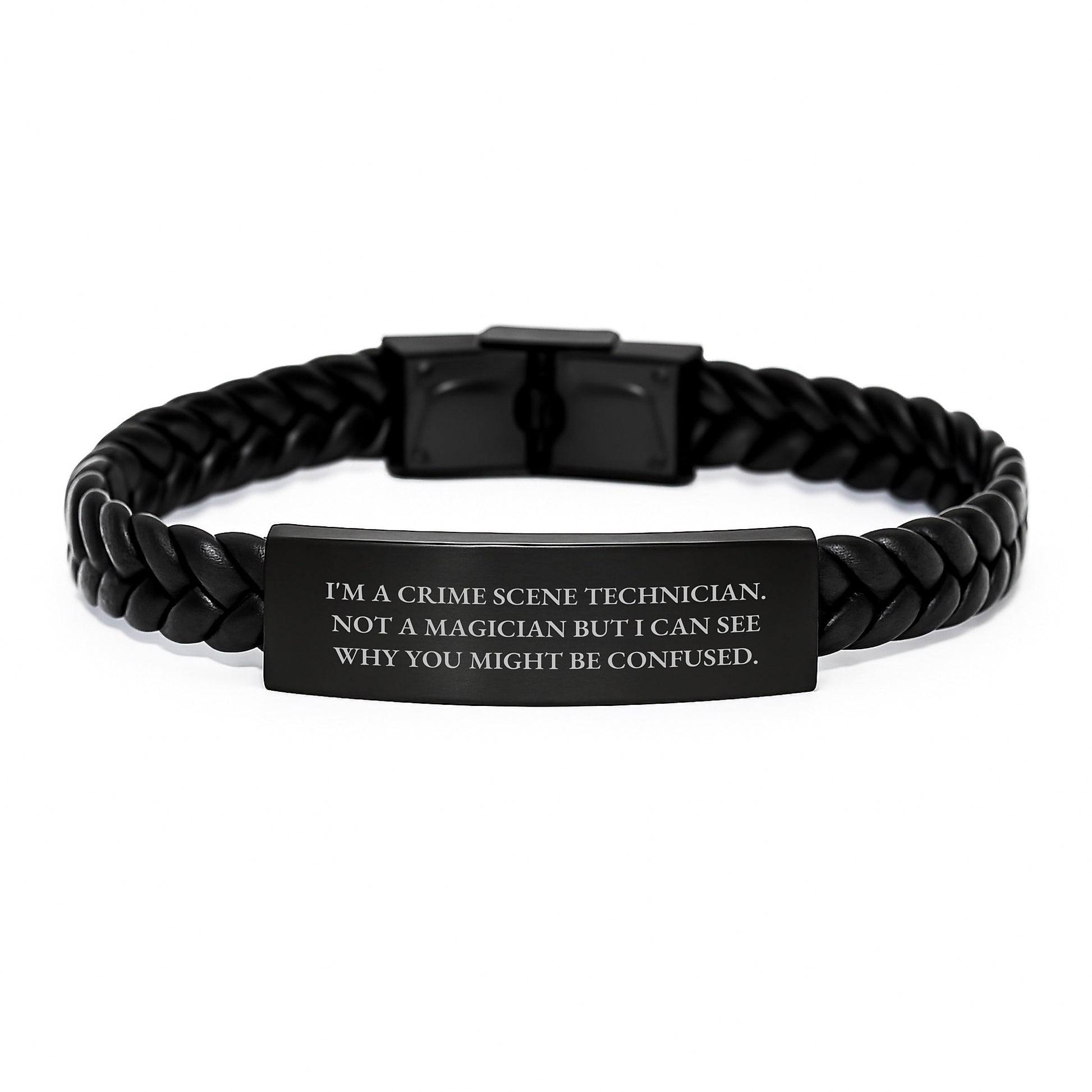 Crime Scene Technician Funny Quote Interlaced Leather Bracelet - Gifts from Men to Crime Scene Technician Friends - Christmas Unique Gifts - Image 1