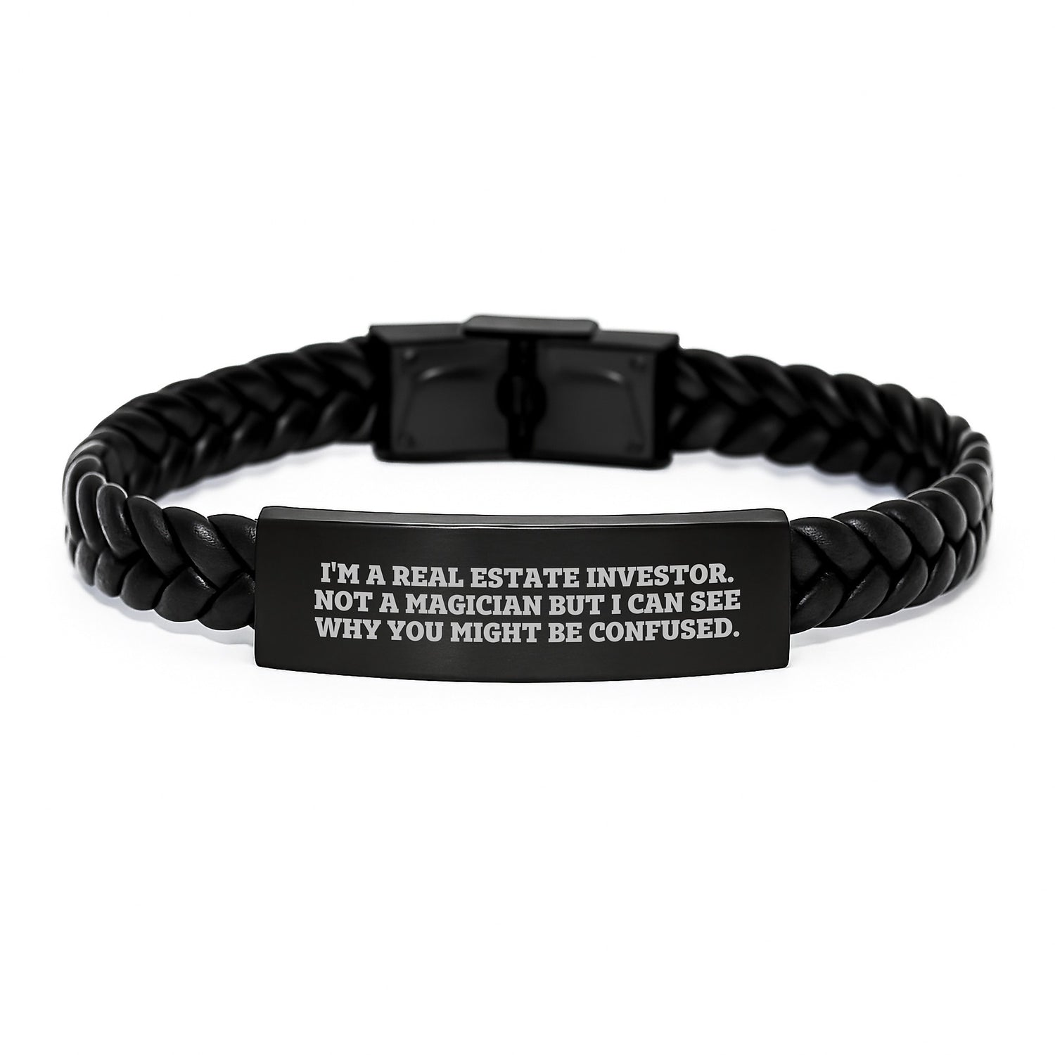 Real Estate Investor Gifts from Friends for Men - I'm A Real Estate Investor. Not A Magician But I Can See Why You Might Be Confused. Interlaced Leather Bracelet, Christmas Unique Gifts - Image 1