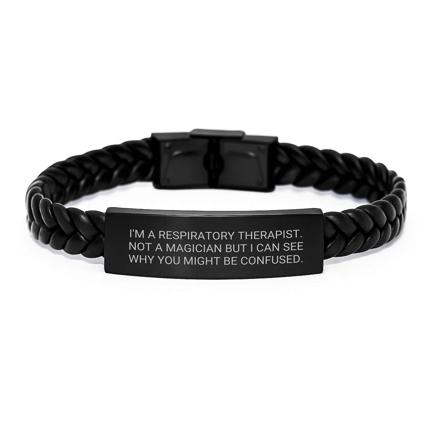 Gifts from Men or Women for Respiratory Therapist Interlaced Leather Bracelet Funny Quote Christmas Unique - Image 1